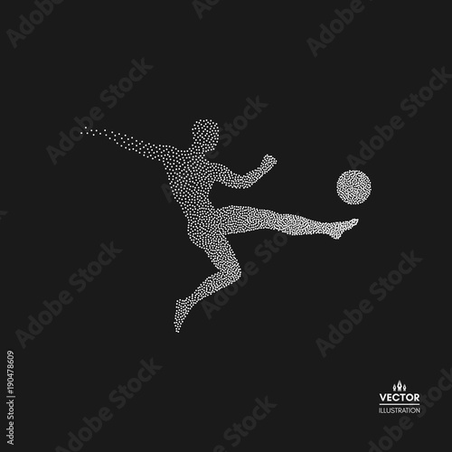 Football player with ball. Dotted silhouette of person. Vector illustration.