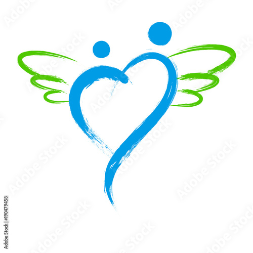 Vector angel symbol with heart shape isolated on white background
