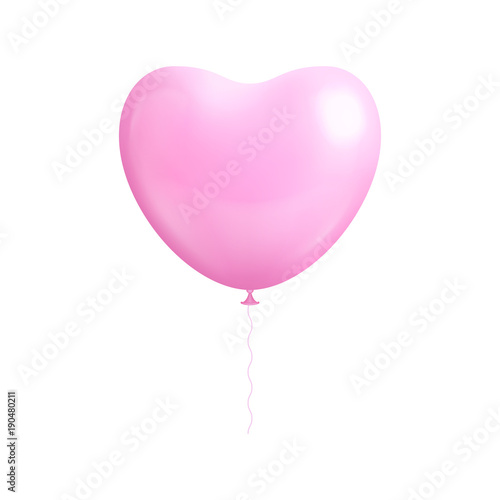 Heart shape balloon isolated. Light pink balloon heart shaped isolated on white. Gasbag pink color in the form of a vector illustration