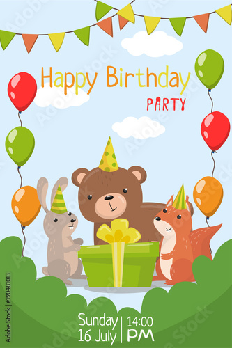 Happy Birthday party invitation with date  flyer or poster template vector Illustration
