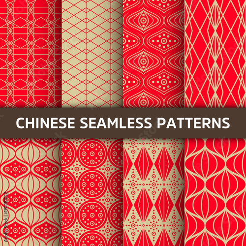 Chinese seamless pattern. Bright vector background with red ornament. Decoration with traditional China style.