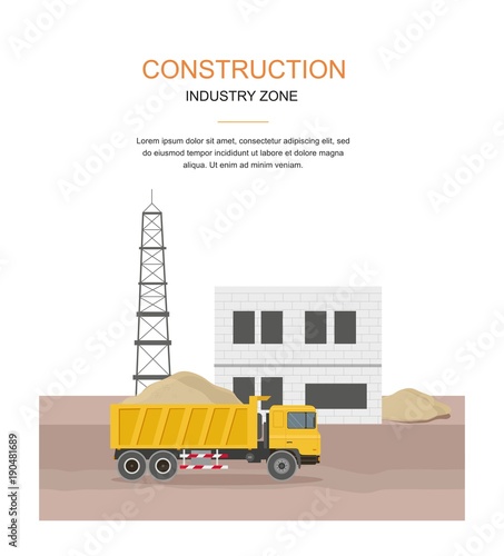 Building factory industry zone. Construction specialized transport and lorry	