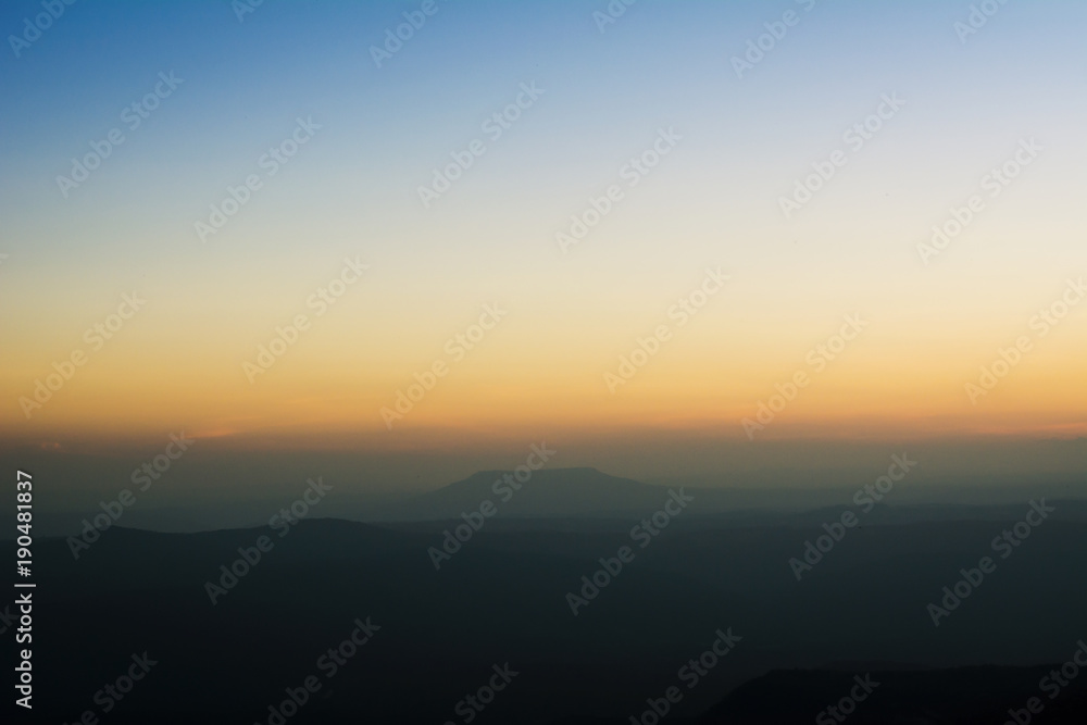 Landscape beautiful mountain with sunrise at the morning,Phu Kradueng National Park, Loei , Thailand