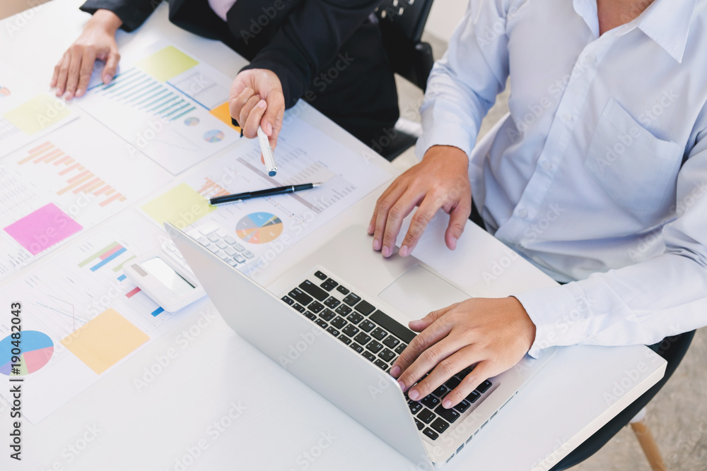 Business colleagues analysis data document with accountant Business colleagues analysis data document with accountant