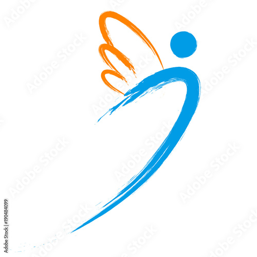Vector angel symbol with brush painting isolated on white background
