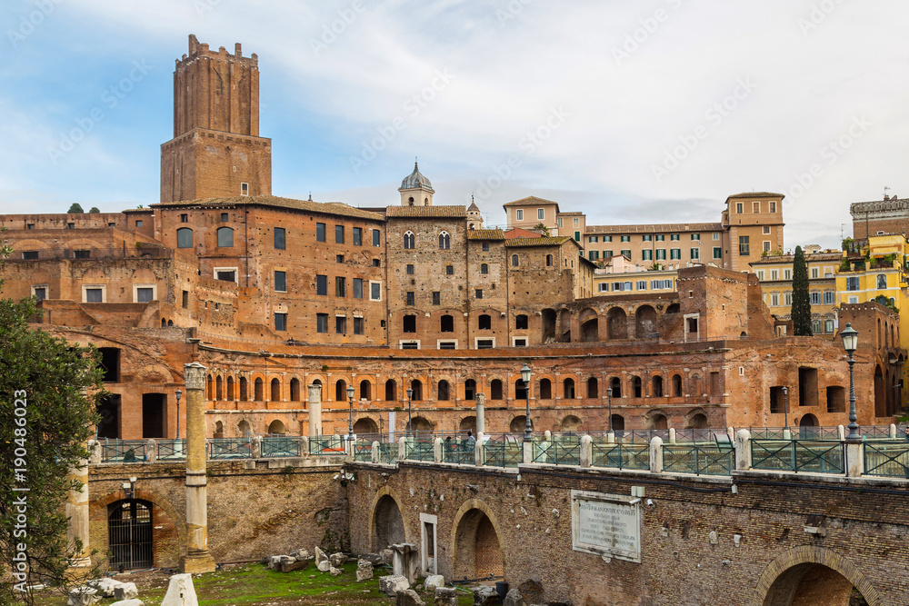 Trajan's Market, a large complex of ruins in the city of Rome, Italy, located on the Via dei Fori Imperiali, at the opposite end to the Colosseum.