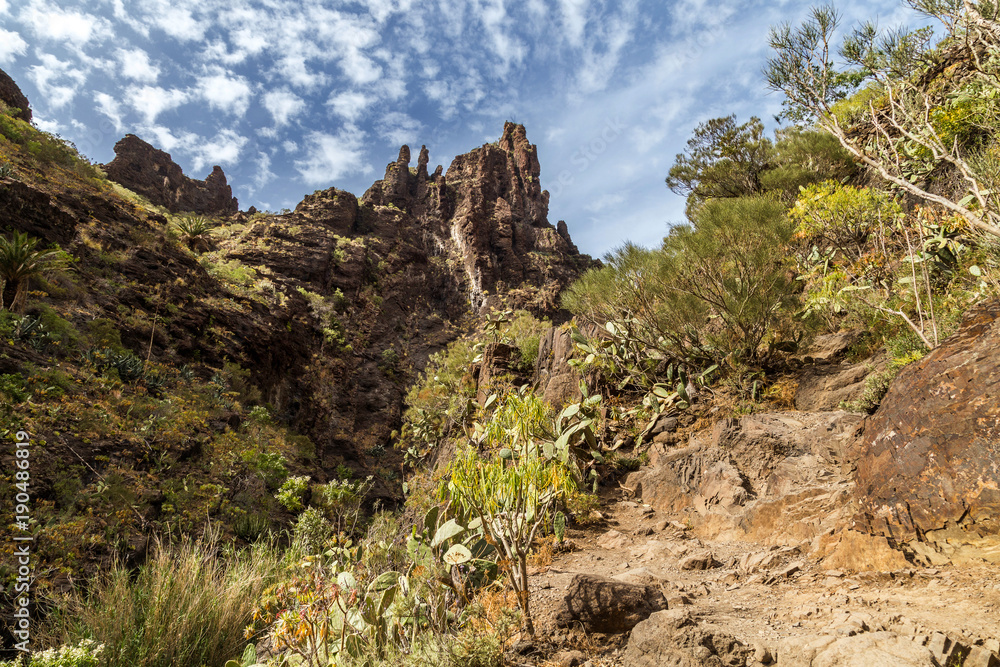 Masca, mountain village and popular hiking trail on Tenerife, Canary Islands, Spain. Popular tourist destination and attraction Masca, mountain village and popular hiking trail on Tenerife, Canary Islands, Spain. Popular tourist destination and attraction