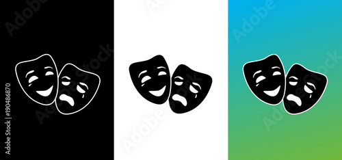 Happy and sad mask, logo opera & carnival image, illustration, vector icon AI / EPS 10 vol.2