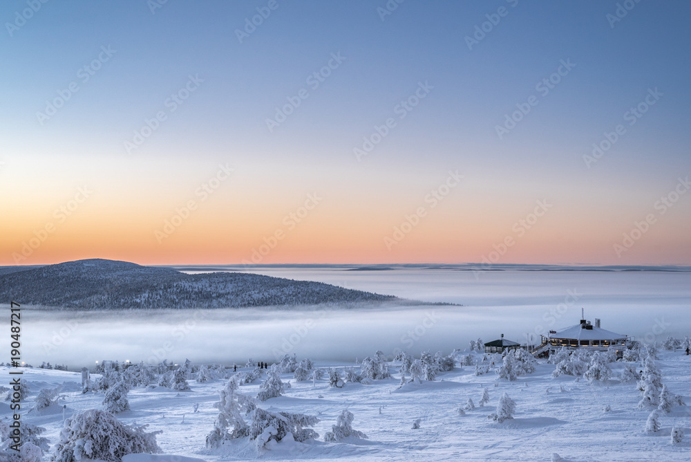 Colors of winter evening at Lapland.