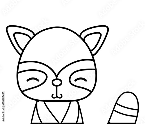 line adorable and shy raccoon wild animal