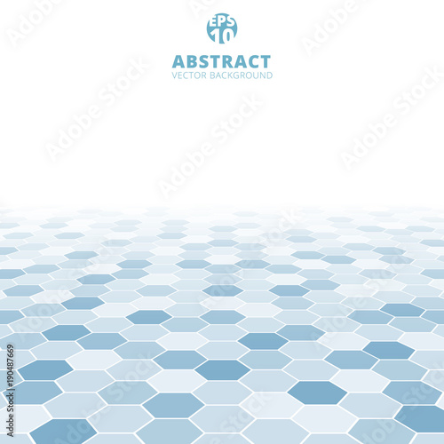 Abstract hexagon perspective pattern white and blue color background.