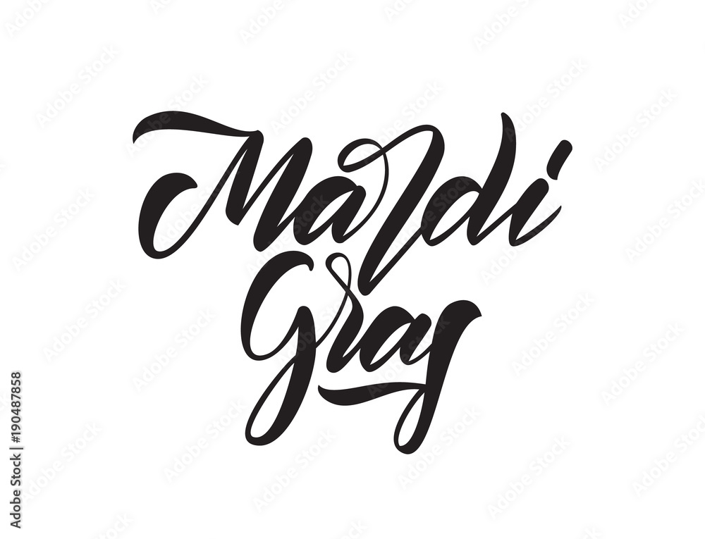 Vector illustration: Handwritten calligraphy brush lettering of Mardi Gras on white background. Vector illustration: Handwritten calligraphy brush lettering of Mardi Gras on white background.