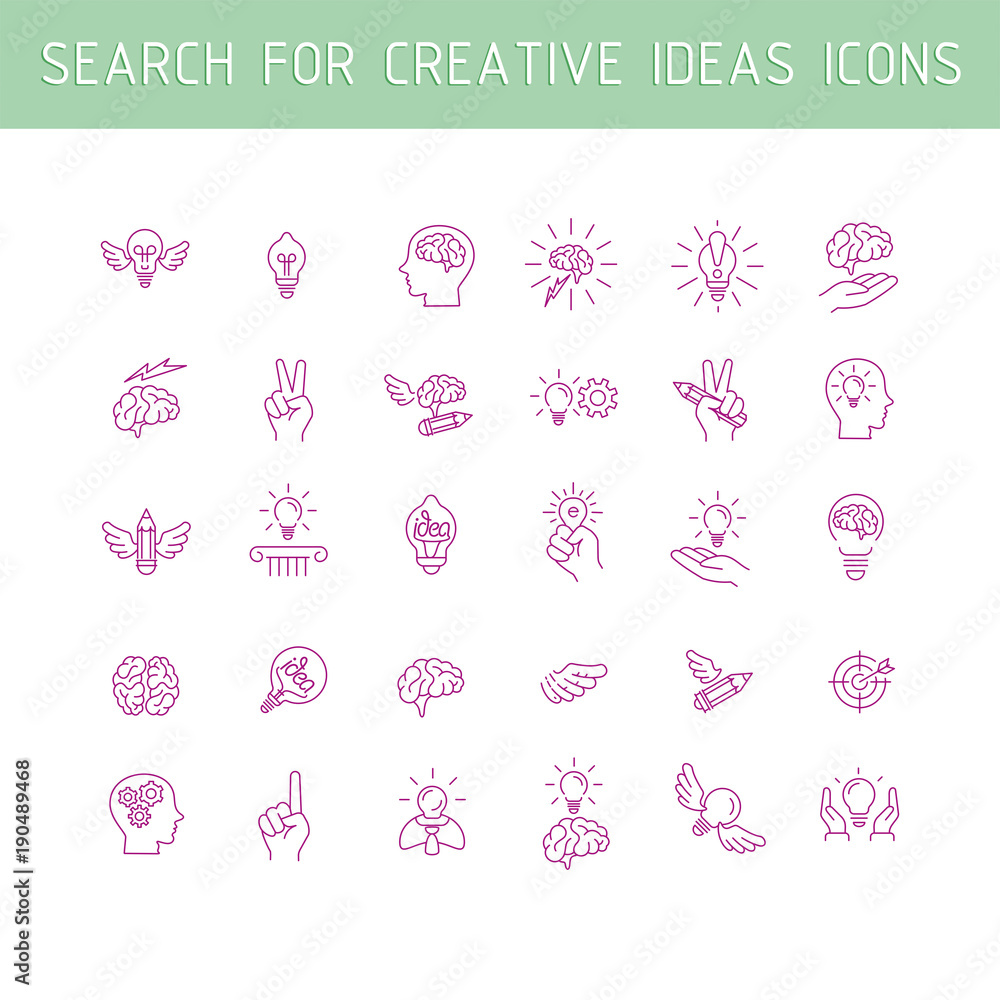 Line icons collection of human brain process Line icons collection of human brain process