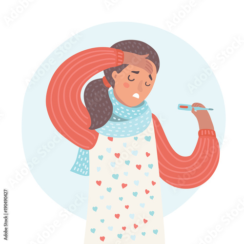 Portrait Of Ill Woman Caught Cold, Feeling Sick 