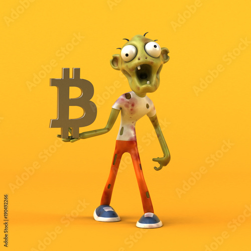 Zombie and bitcoin - 3D Illustration