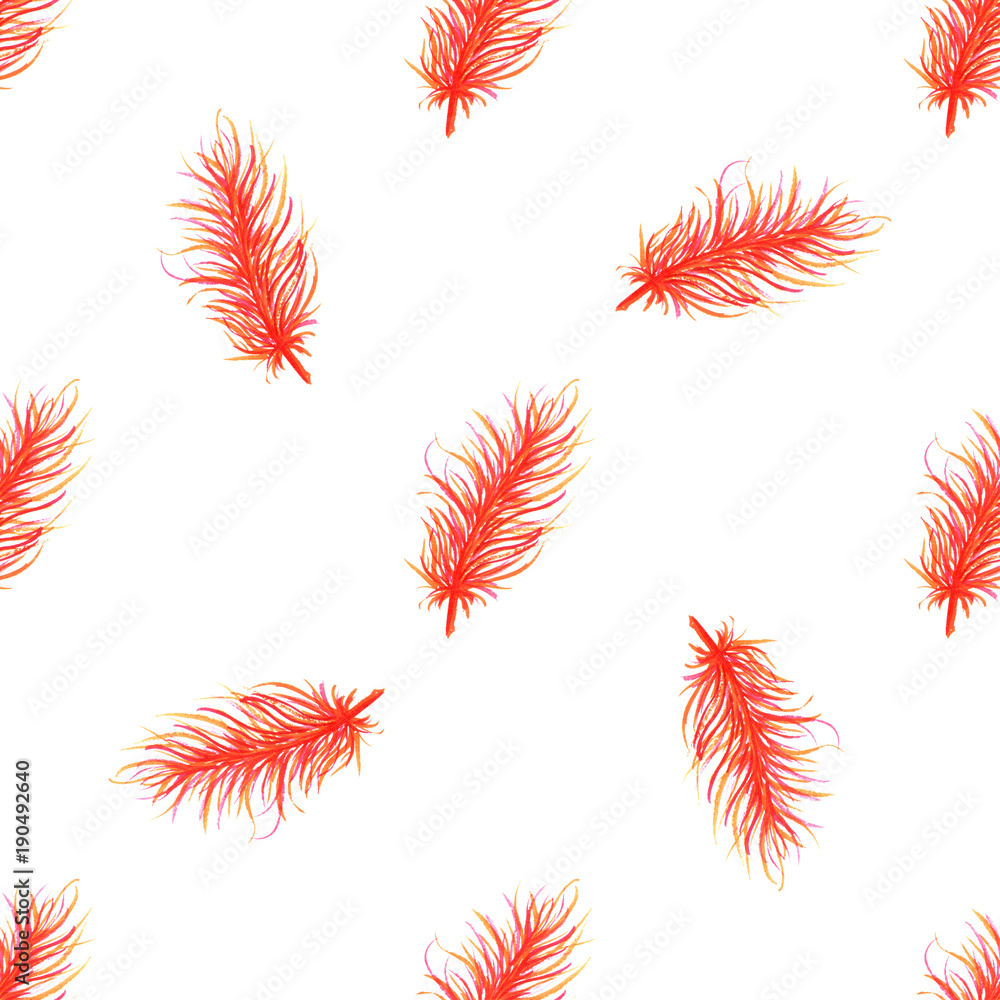 Obraz premium Watercolor feathers abstract seamless pattern background. Templa