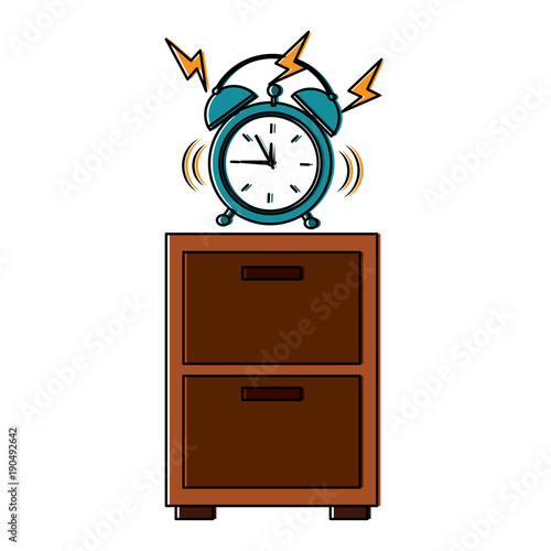 wooden bedside table clock alarm ring vector illustration