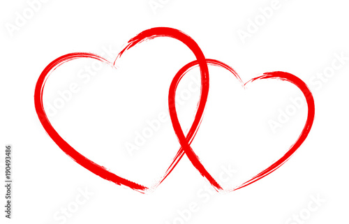 Vector Heart shape frame with brush painting isolated on white background