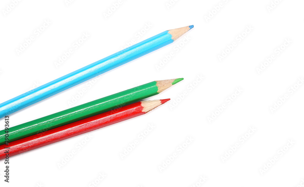 Color pencils isolated on white background, top view Color pencils isolated on white background, top view