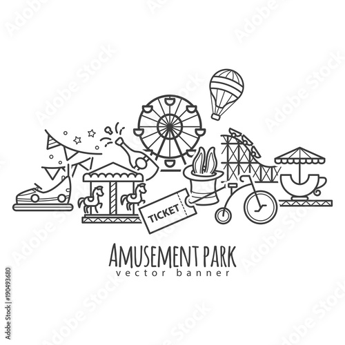 Amusement park, attraction vector icons