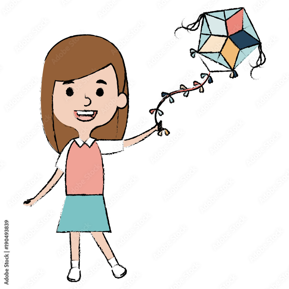 cute and little girl flying a kite vector illustration design cute and little girl flying a kite vector illustration design