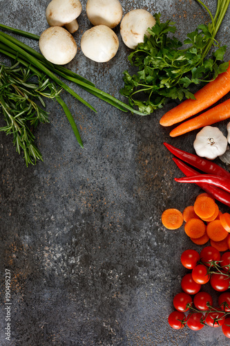 Healthy Eating, Vegetables on a Grunge Background.Copy space.Top view.