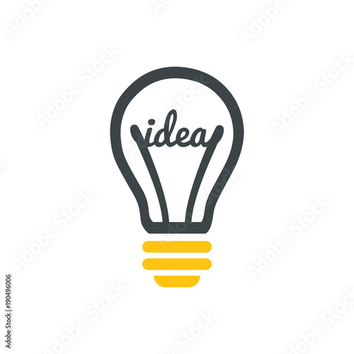 Stylized sign of vector lightbulb logotype. New idea symbol and icon, flat bright cartoon bulb.