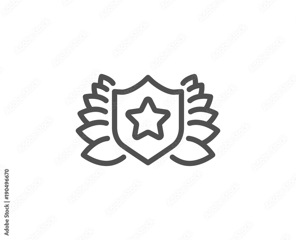 Award shield line icon. Laurel wreath symbol. Laureate sign. Quality design element. Editable stroke. Vector