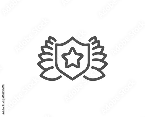 Award shield line icon. Laurel wreath symbol. Laureate sign. Quality design element. Editable stroke. Vector