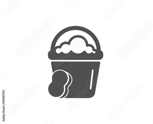 Cleaning bucket with sponge simple icon. Washing Housekeeping equipment sign. Quality design elements. Classic style. Vector