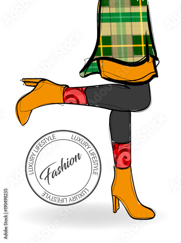 Vector girls in high heels. Fashion illustration. Female legs in shoes. Cute design. Trendy picture in vogue style. Fashionable women. Stylish ladies.