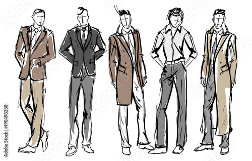 Fashion man. Set of fashionable men's sketches on a white background. Spring men.