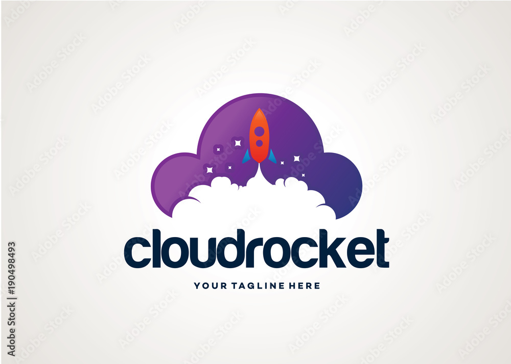 Cloud Rocket Logo Template Design Vector, Emblem, Design Concept, Creative Symbol