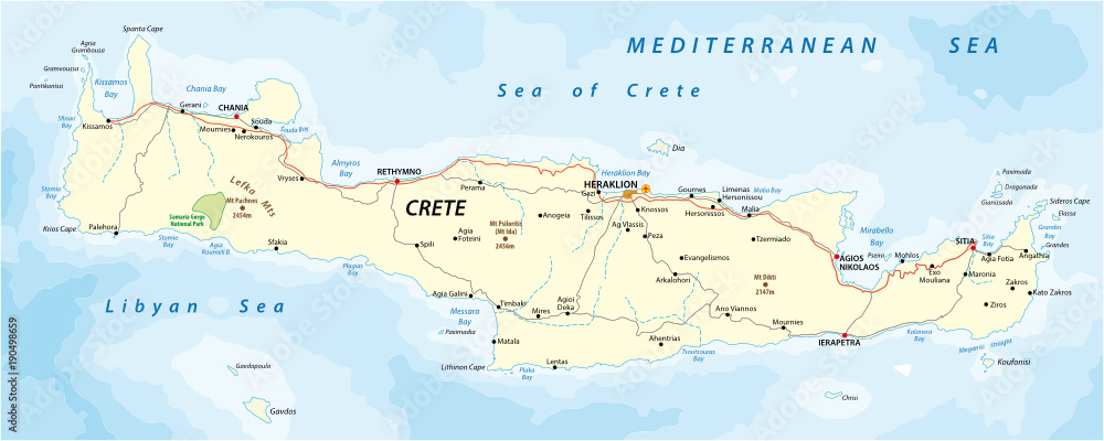 vector street map of greek mediterranean island crete
