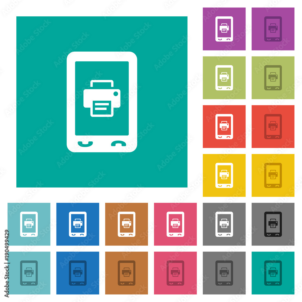Mobile printing square flat multi colored icons Mobile printing square flat multi colored icons
