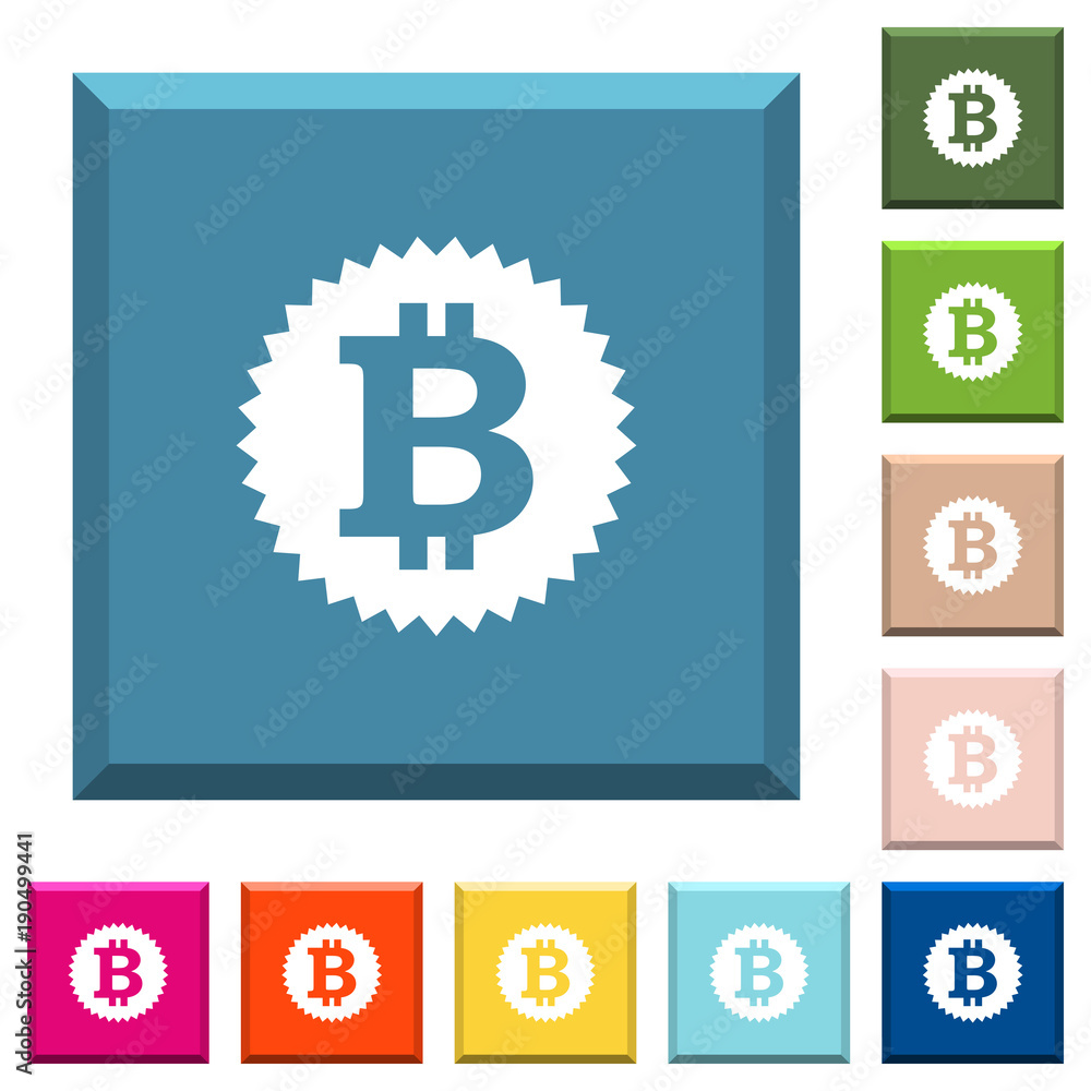 Bitcoin sticker white icons on edged square buttons Bitcoin sticker white icons on edged square buttons