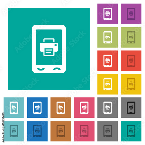 Mobile printing square flat multi colored icons