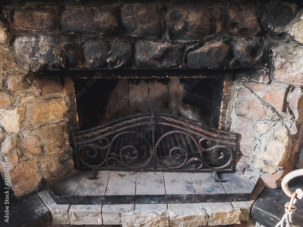 Old stone fireplace in the hunter house