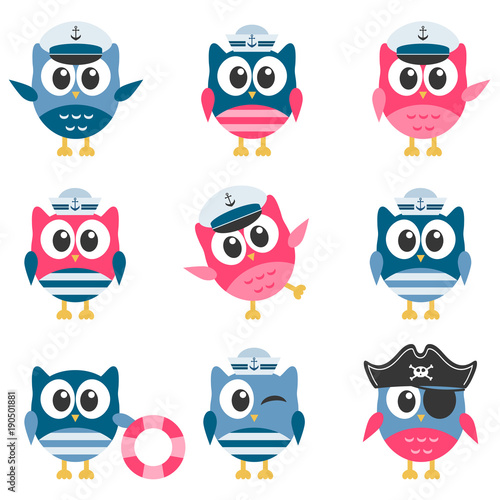 Wallpaper Mural Set of funny Owls sailors Torontodigital.ca