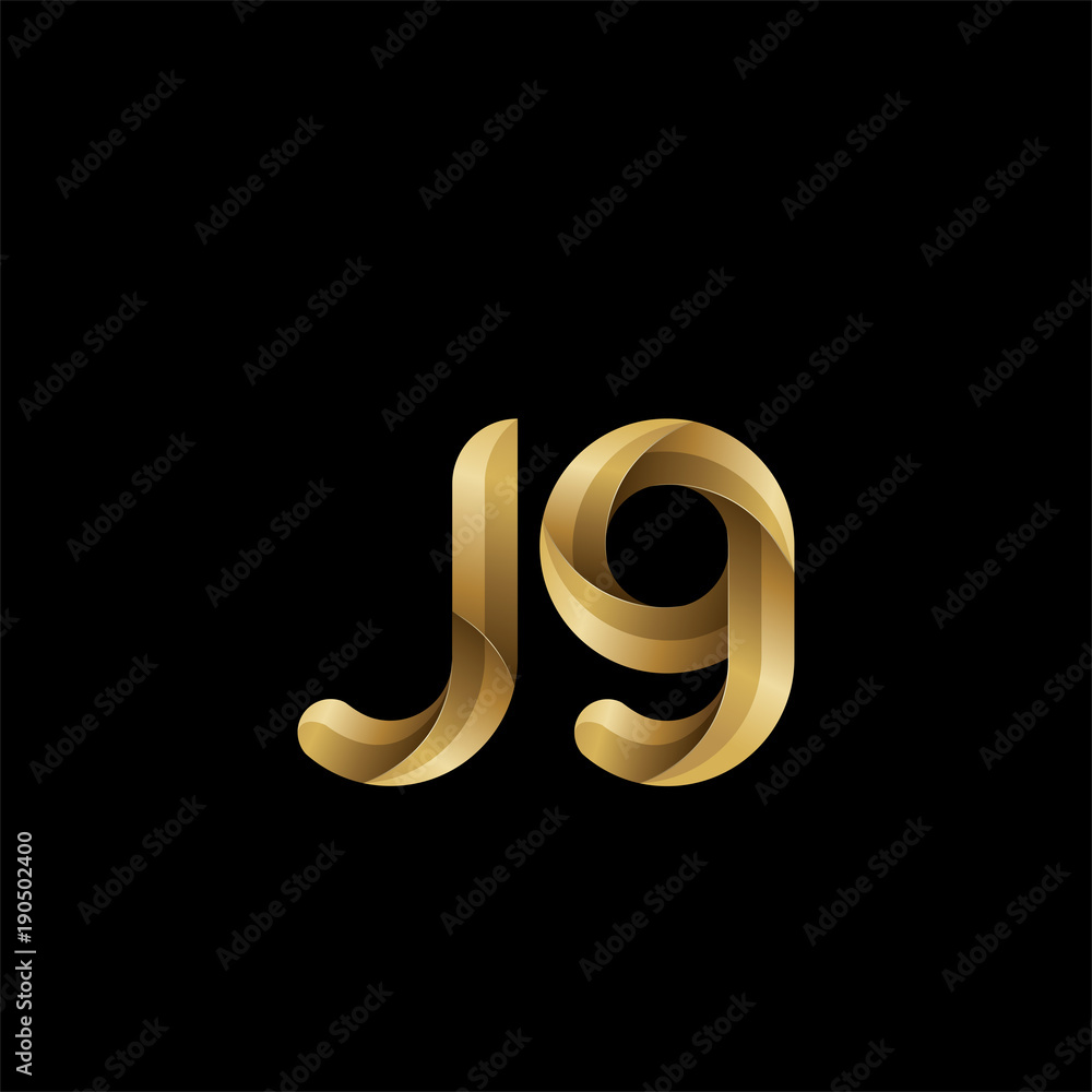 Initial lowercase letter jg, swirl curve rounded logo, elegant golden color on black background Initial lowercase letter jg, swirl curve rounded logo, elegant golden color on black background