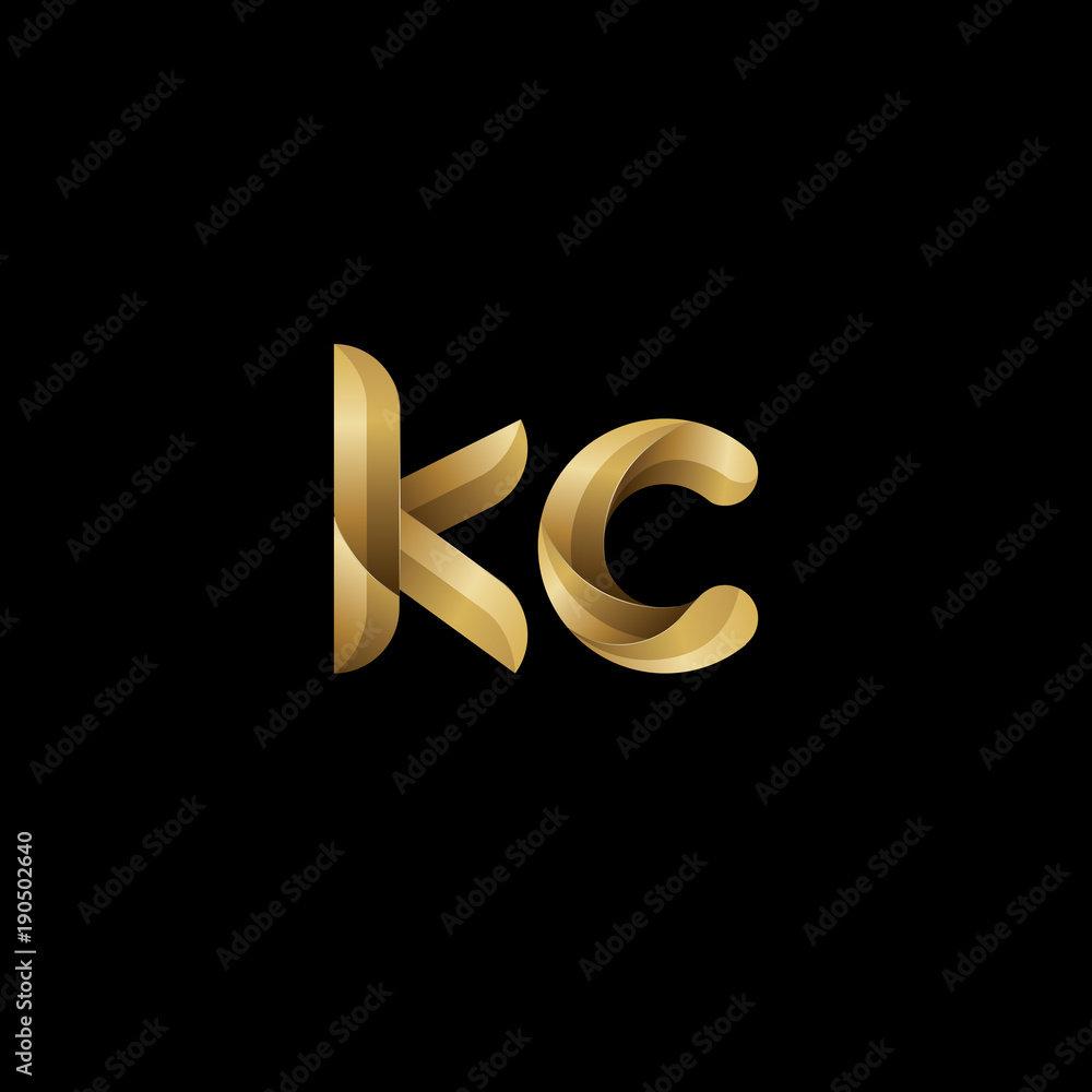 Initial lowercase letter kc, swirl curve rounded logo, elegant golden color on black background Initial lowercase letter kc, swirl curve rounded logo, elegant golden color on black background