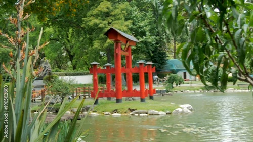 Red pagoda in the Japanese Garden (Jardín Japonés) in Buenos Aires, capital of Argentina. photo