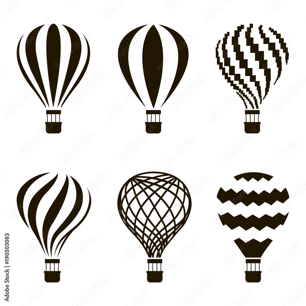 Naklejka premium kolekcja ikon monochromatycznych balonem