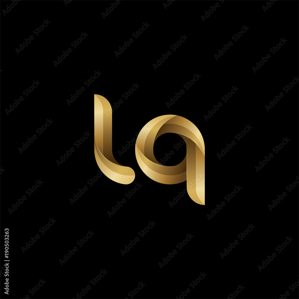 Initial lowercase letter lq, swirl curve rounded logo, elegant golden color on black background Initial lowercase letter lq, swirl curve rounded logo, elegant golden color on black background