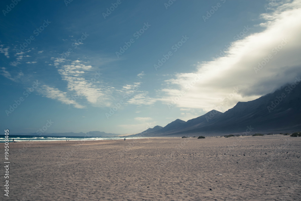 Desert Cofete beach, Fuerteventura, Canary islands. Background or wallpaper with nobody.