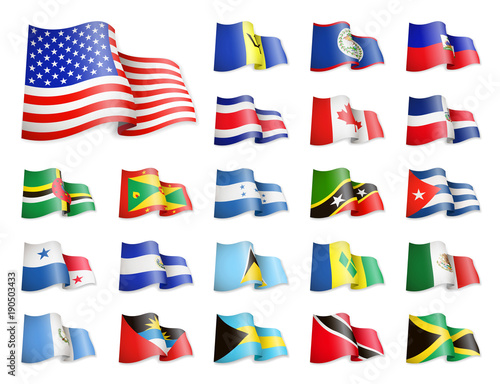 North America flags collection. Waving flags.