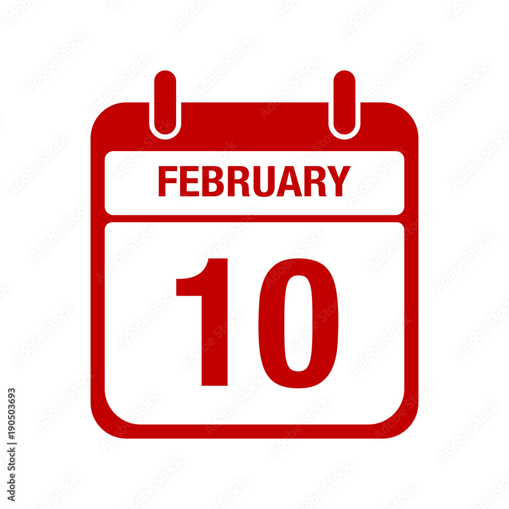10 February calendar red icon. ten 10 February calendar red icon. ten