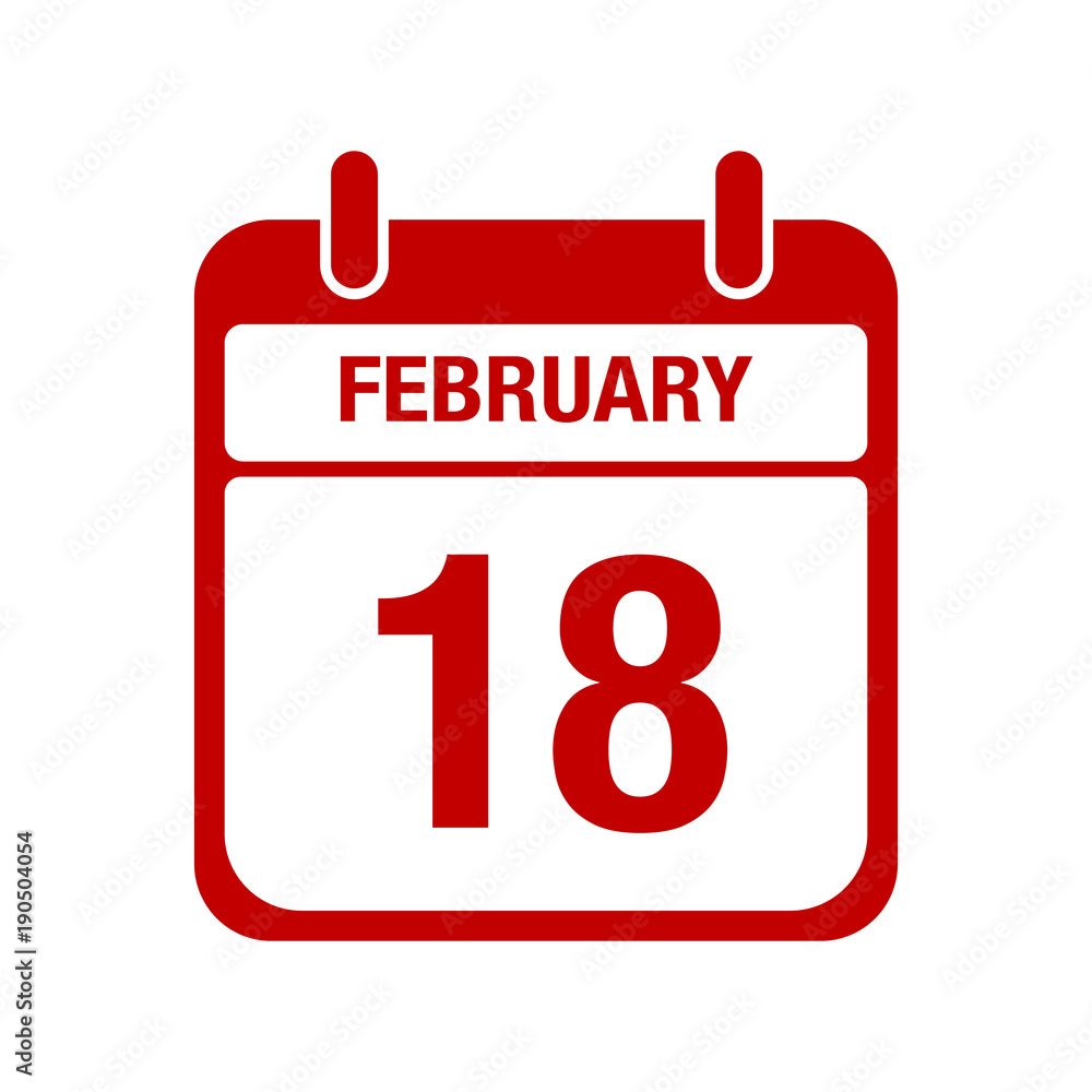 18 February calendar red icon. eighteen 18 February calendar red icon. eighteen