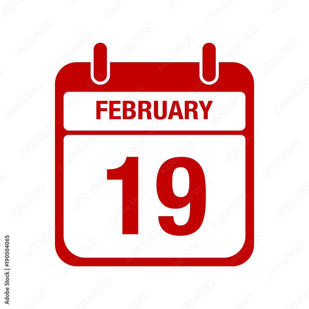 19 February calendar red icon. nineteen 19 February calendar red icon. nineteen