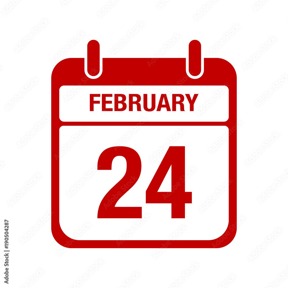 24 February calendar red icon. twenty four 24 February calendar red icon. twenty four